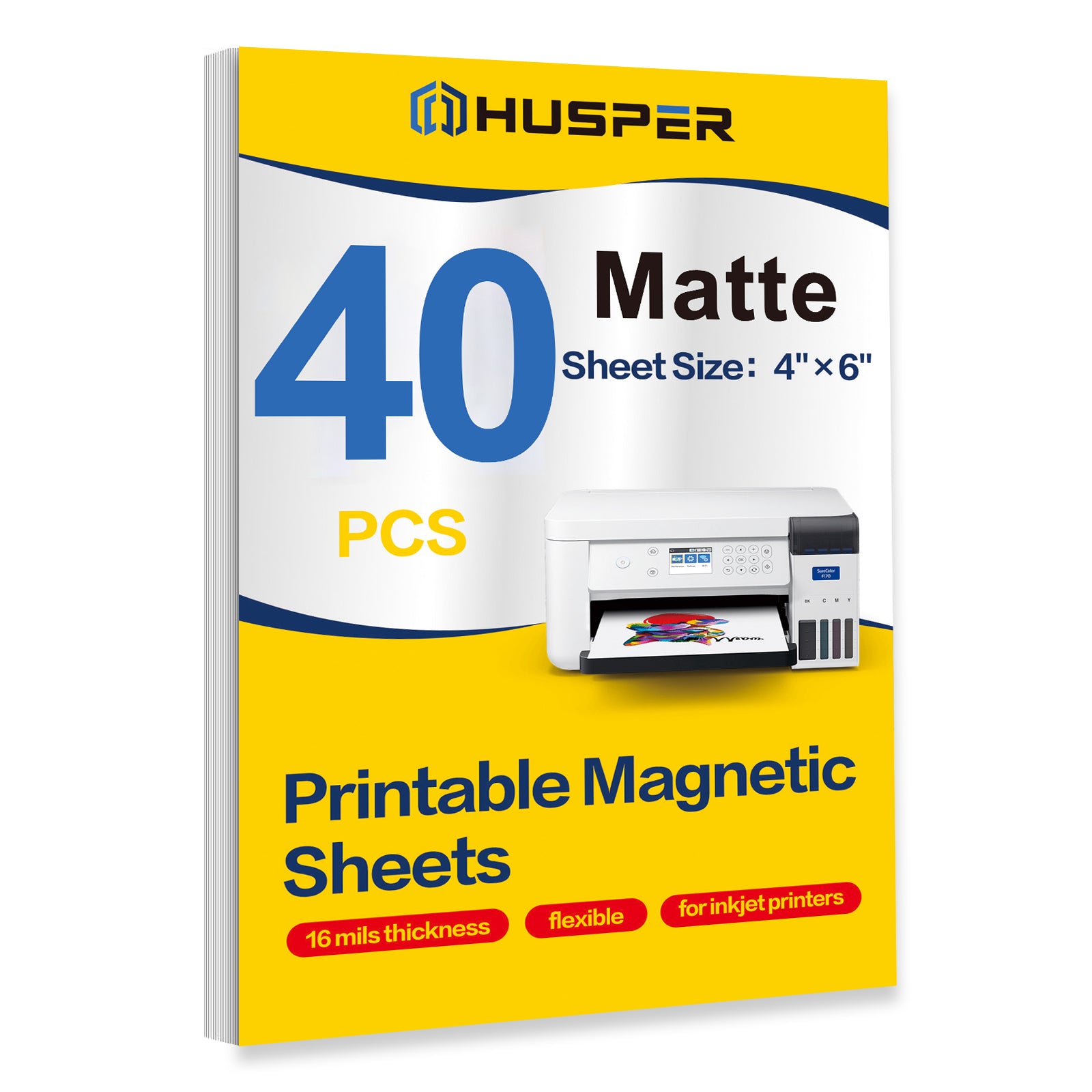 HUSPER Printable Magnetic Sheets 4 x 6 Inches Matte Magnet Paper Sheet 40 Pcs Non Adhesive Magnetic Paper for Inkjet Printers, Flexible Magnet Photos for DIY Crafts