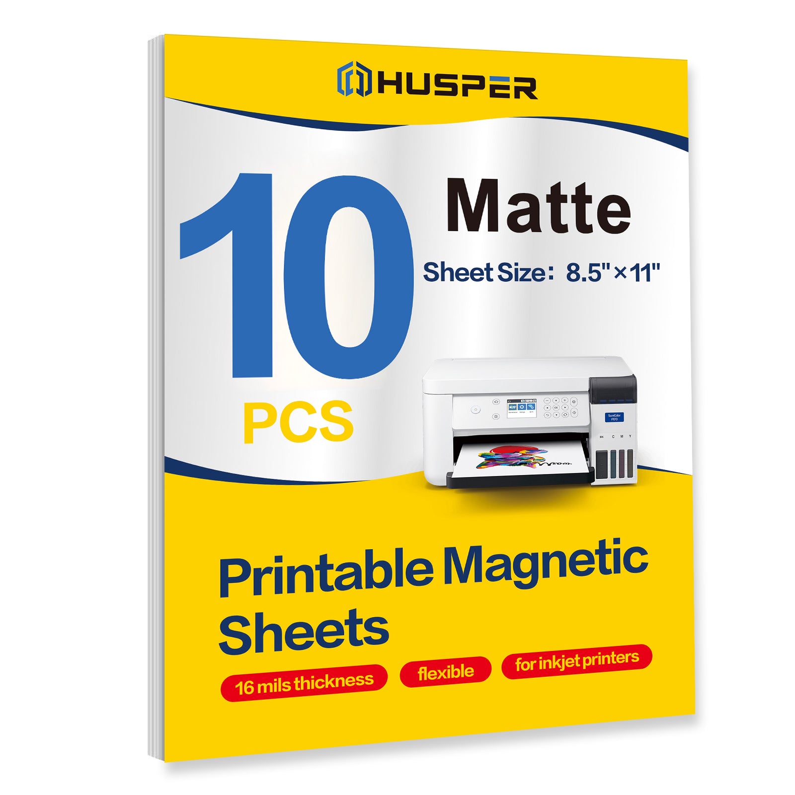 HUSPER Printable Magnetic Sheets 8 x 10 Inches Matte Magnet Paper Sheet 5 Pcs Non Adhesive Magnetic Paper for Inkjet Printers, Flexible Magnet Photos for DIY Crafts