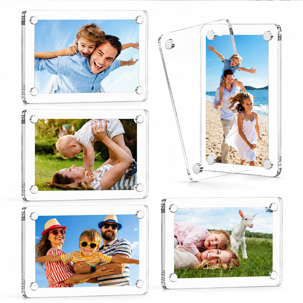 Magnetic Picture Frame 4x6 Inch - 5 Pack Clear Acrylic Photo Frame, 4mm Thick Double-Sided Magnet Design, Trendy Desktop Display for Home/Office Decor (5 Pack, 4X6)