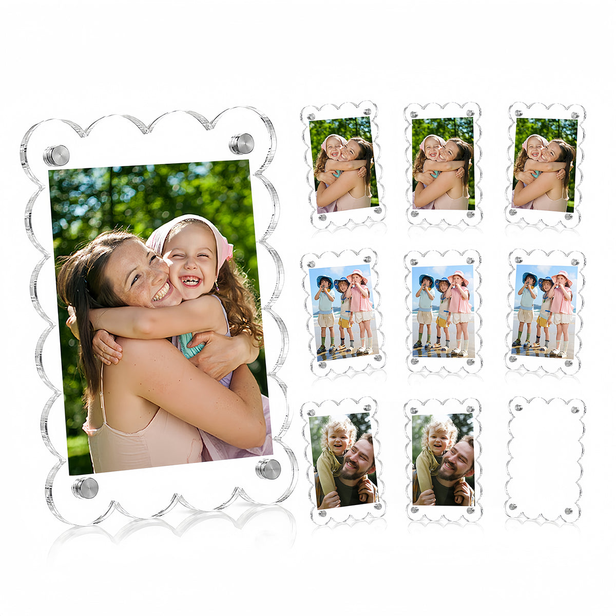 Scalloped Magnetic Picture Frame 2.5x3.5 Inch - 10 Pack Clear Acrylic Photo Frame, 4mm Thick Double-Sided Magnet Design, Trendy Desktop Display for Home/Office Decor