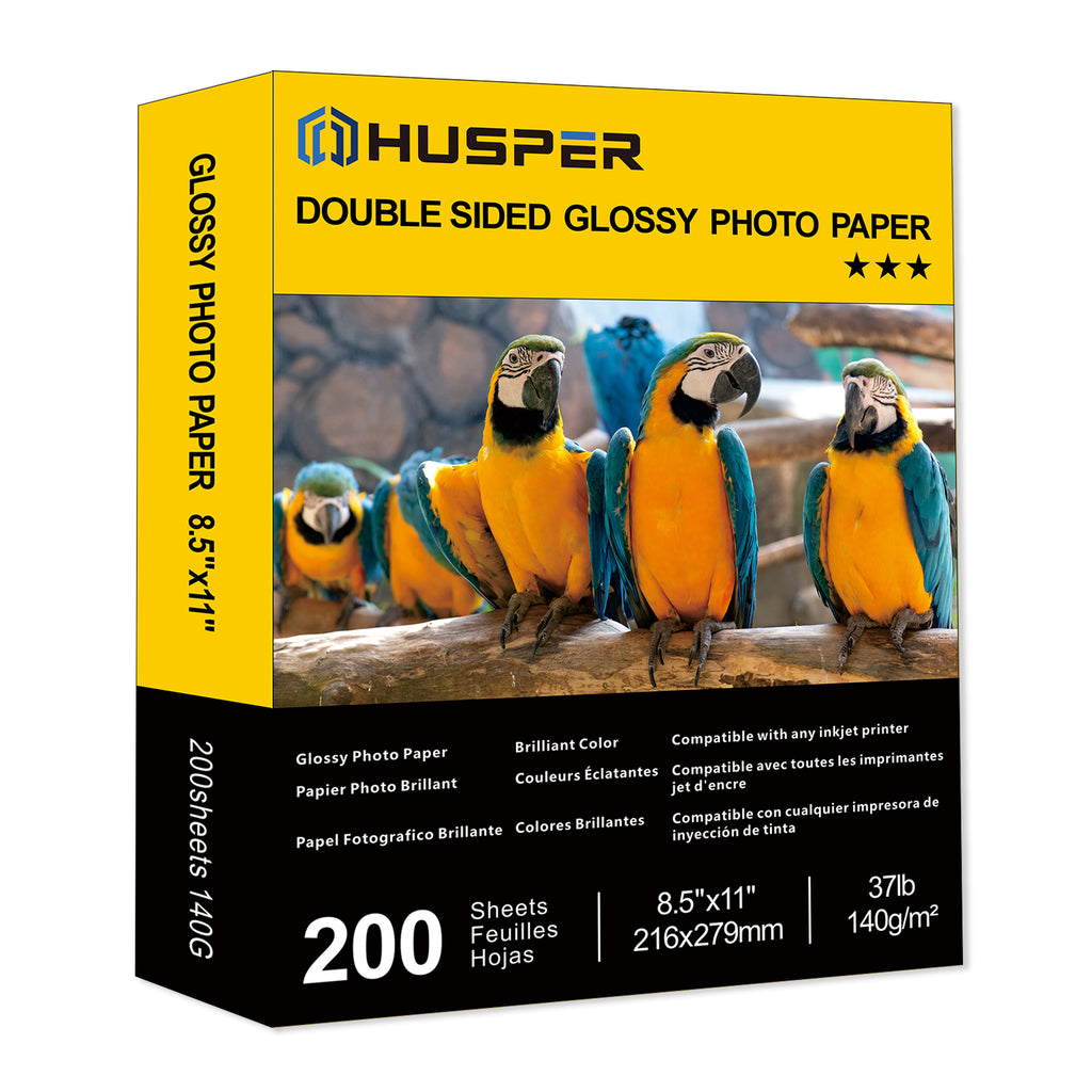 HUSPER 200 sheets Glossy Photo Paper Brochure Paper Glossy Double Sided 8.5x11 Inkjet 37lb 140gsm Dye ink Thin Photo Picture Flyer Calendar Magazine CD Cover letter (8.5x11-37lb)