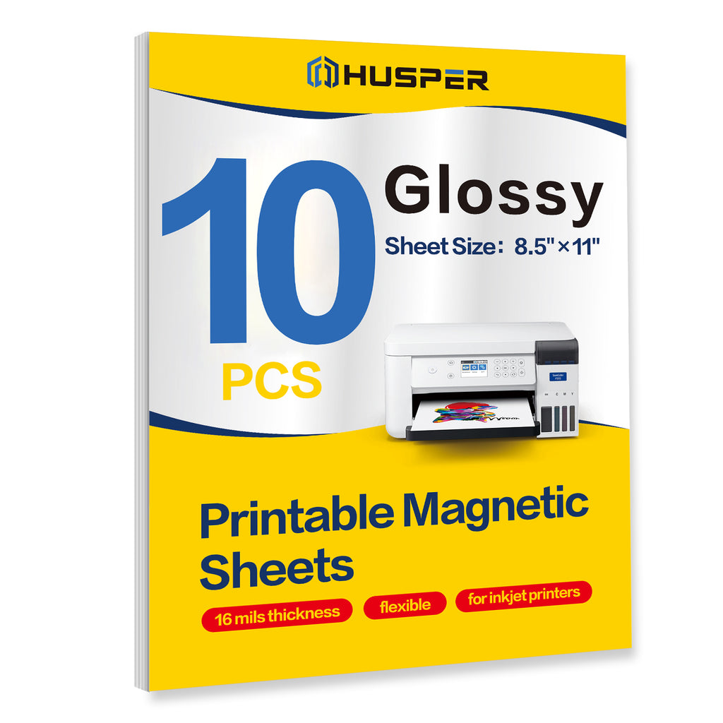 HUSPER Printable Magnetic Sheets 8.5 x 11 Inches Glossy Magnet Paper Sheet 10 Pcs Non Adhesive Magnetic Paper for Inkjet Printers, Flexible Magnet Photos for DIY Crafts