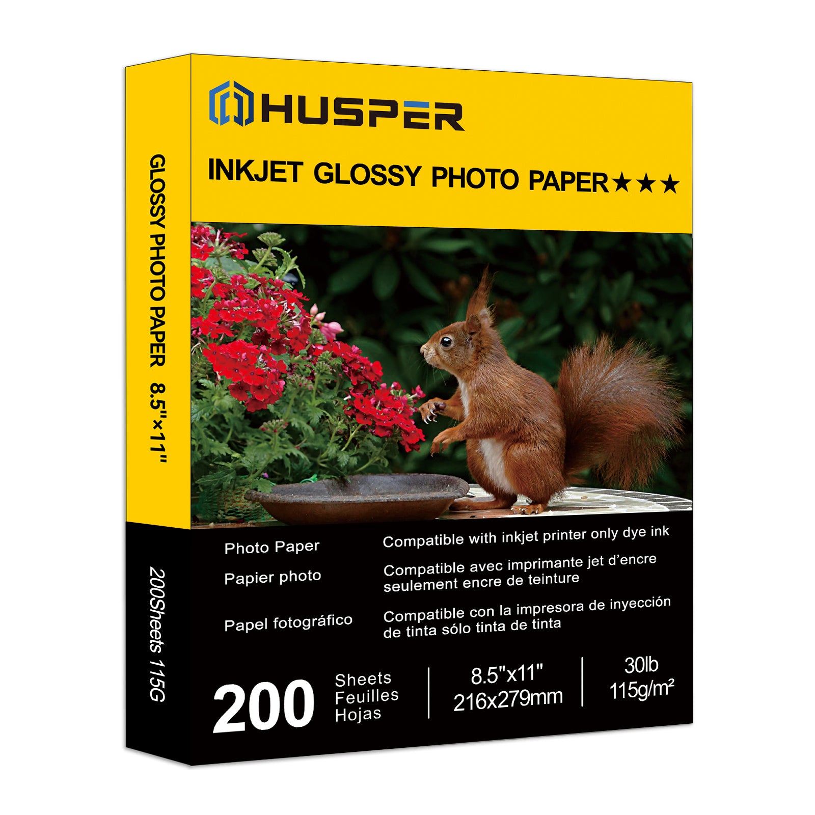 HUSPER Glossy Thin Inkjet Printer Paper 8.5x11 Inches 200 Sheets for DIY Chip Bag and Custom Party Favors 30LB Photo Paper 115g