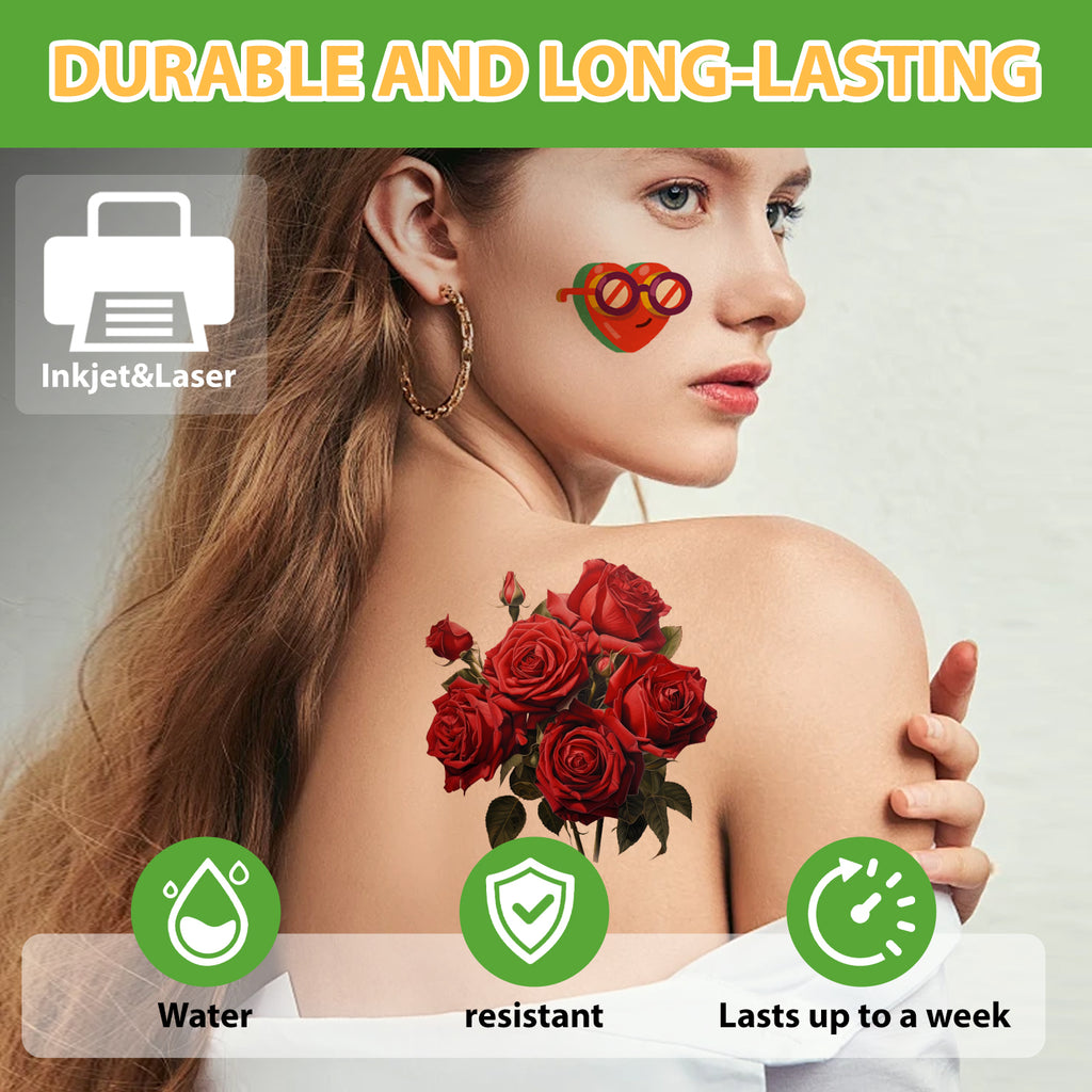 HUSPER Printable Temporary Tattoo Paper for Inkjet Printer - Skin-Safe, Water-Resistant, Blank 8.5x11” Sheets for Personalized Designs - Make Your Own Temporary Tattoos at Home - 10 Set