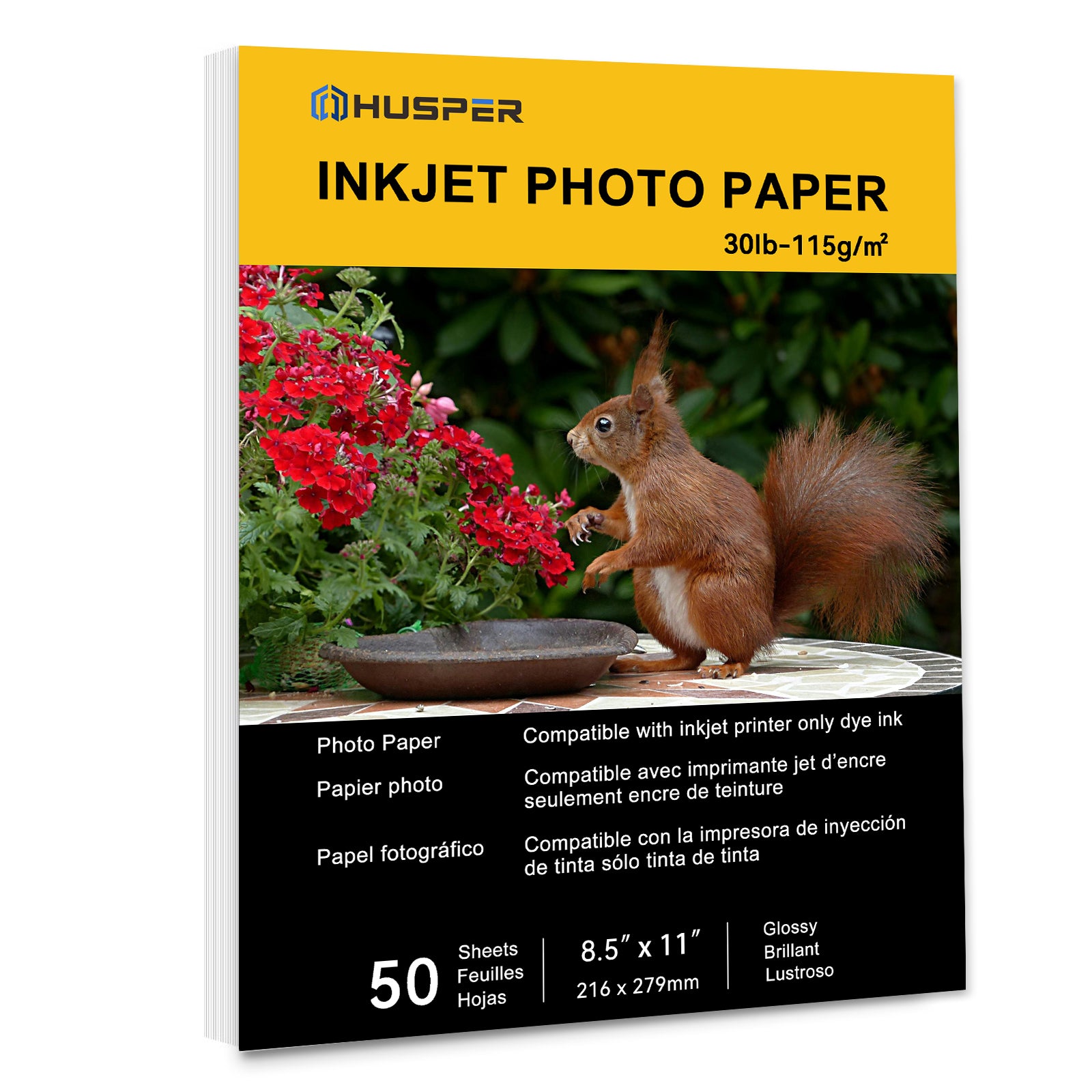 HUSPER Glossy Thin Inkjet Printer Paper 8.5x11 Inches 50 Sheets for DIY Chip Bag and Custom Party Favors 30LB Photo Paper 115g