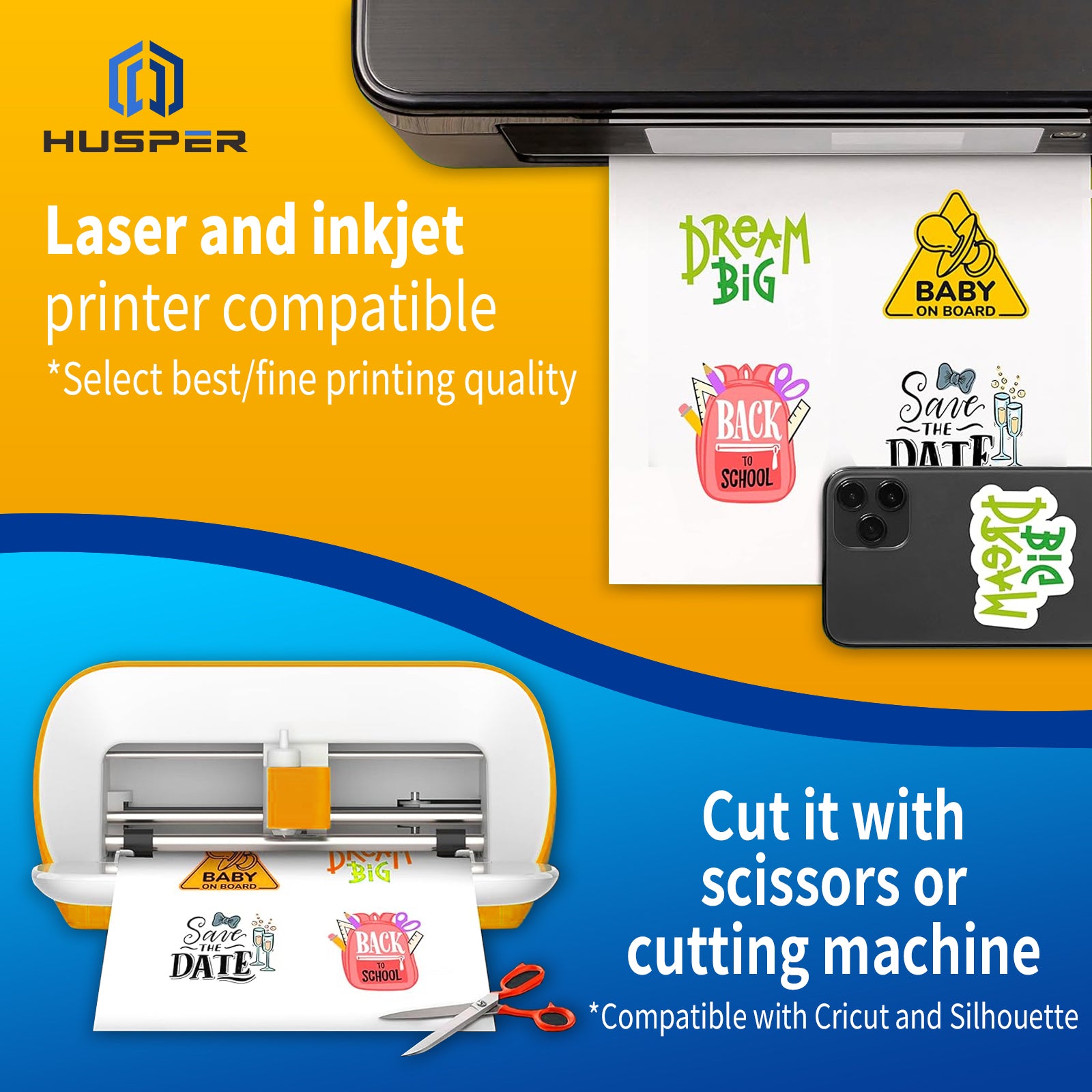 Premium Printable Vinyl Sticker Paper for Inkjet Printer - 8.5x11 Inch 20 Sheets Matte White Waterproof, Dries Quickly Vivid Colors, Holds Ink well- Tear Resistant - Inkjet & Laser Printer