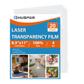 HUSPER 20 Sheets Printable Transparency Film Acetate Clear Sheets for Crafts 8.5x11 OHP Overhead Projector Film For Laser Printer Waterproof