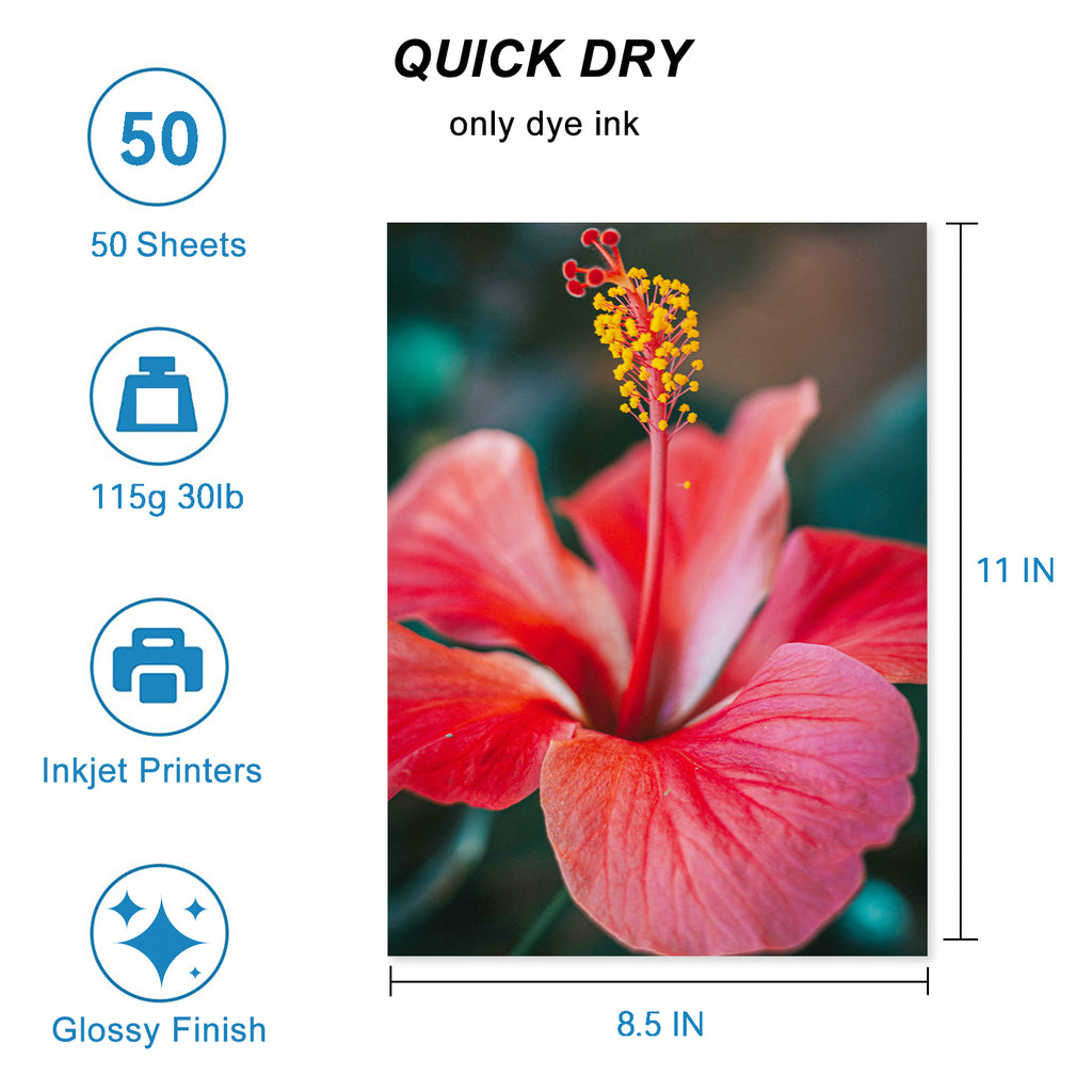 HUSPER Glossy Thin Inkjet Printer Paper 8.5x11 Inches 50 Sheets for DIY Chip Bag and Custom Party Favors 30LB Photo Paper 115g