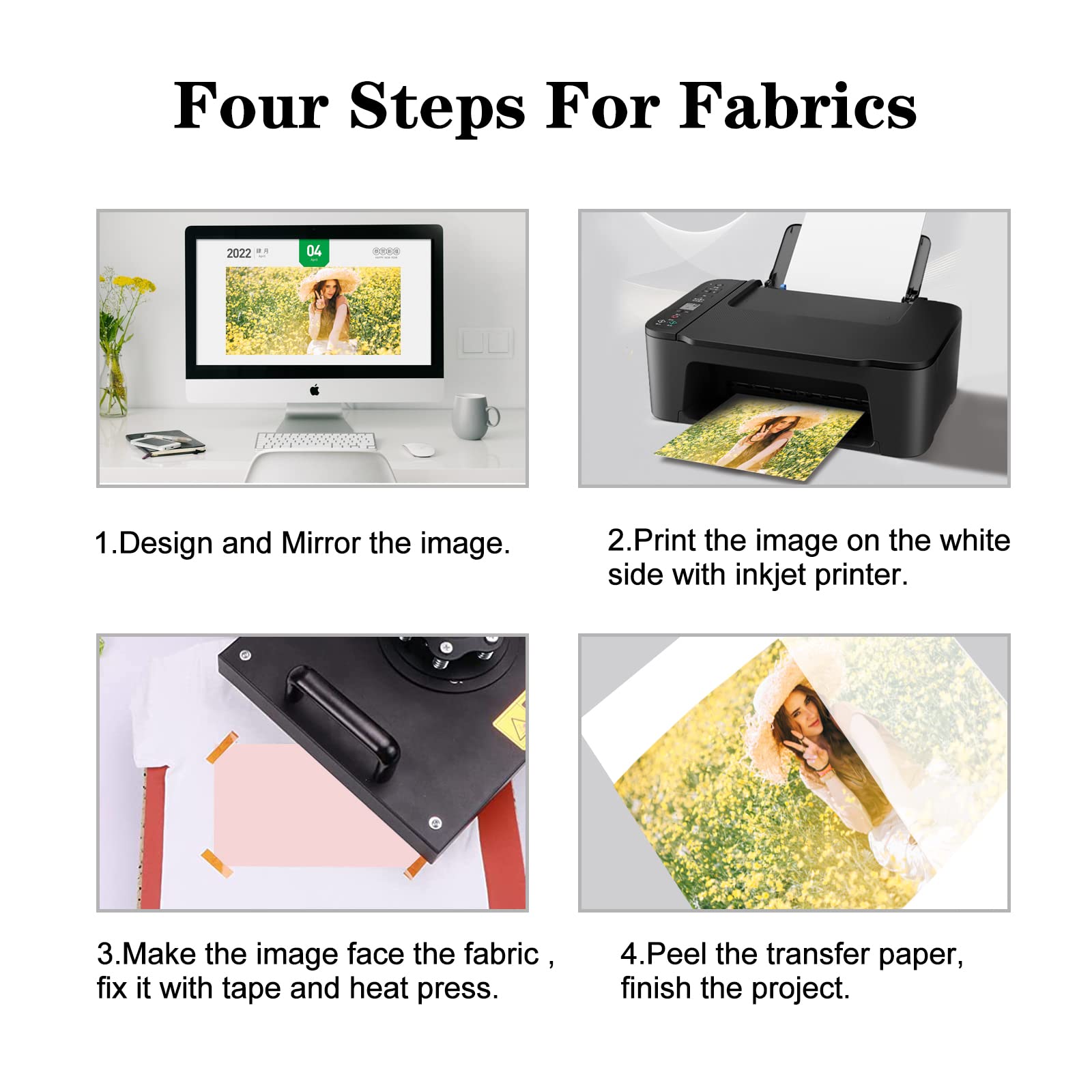 HUSPER Sublimation Paper 8.5x11 Inch, Work with Sublimation Ink and E Sawgrass Inkjet Printers for Mugs T-Shirts Light Fabric and Other Sublimation Blanks (50 Sheets, 125G)
