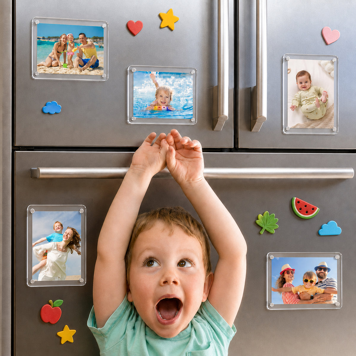 Magnetic Picture Frame 4x6 Inch - 5 Pack Clear Acrylic Photo Frame, 4mm Thick Double-Sided Magnet Design, Trendy Desktop Display for Home/Office Decor (5 Pack, 4X6)