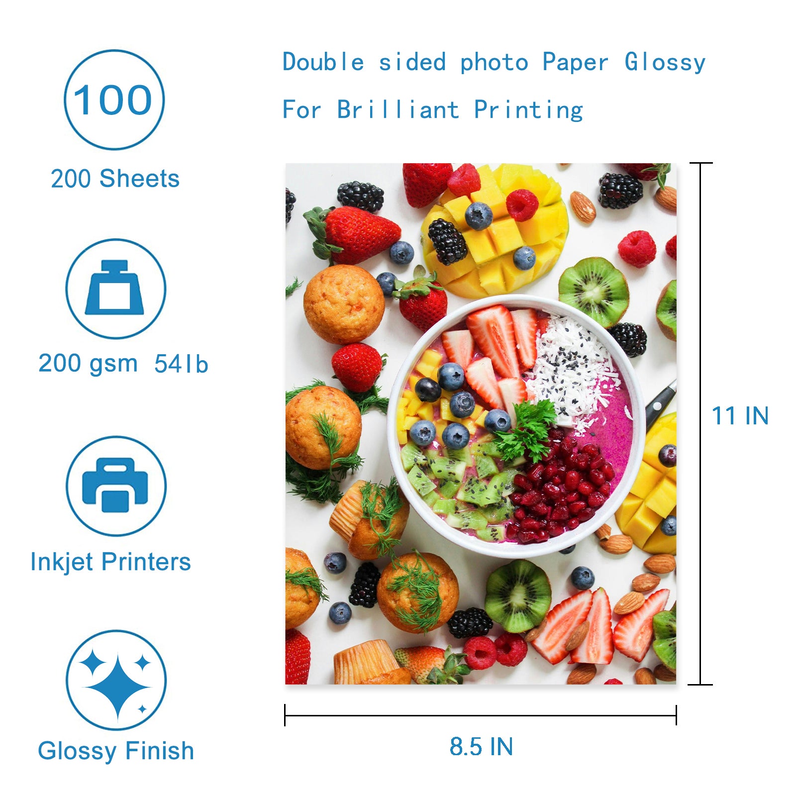 HUSPER 200 Sheets Double Sided Photo Paper Glossy 8.5x11 54lbs Inkjet for Dye Ink 200Gsm Value Bulk Pack Picture 8.5 x 11 9.5Mil for Inkjet Printing Printer (200sheets, 8.5x11)