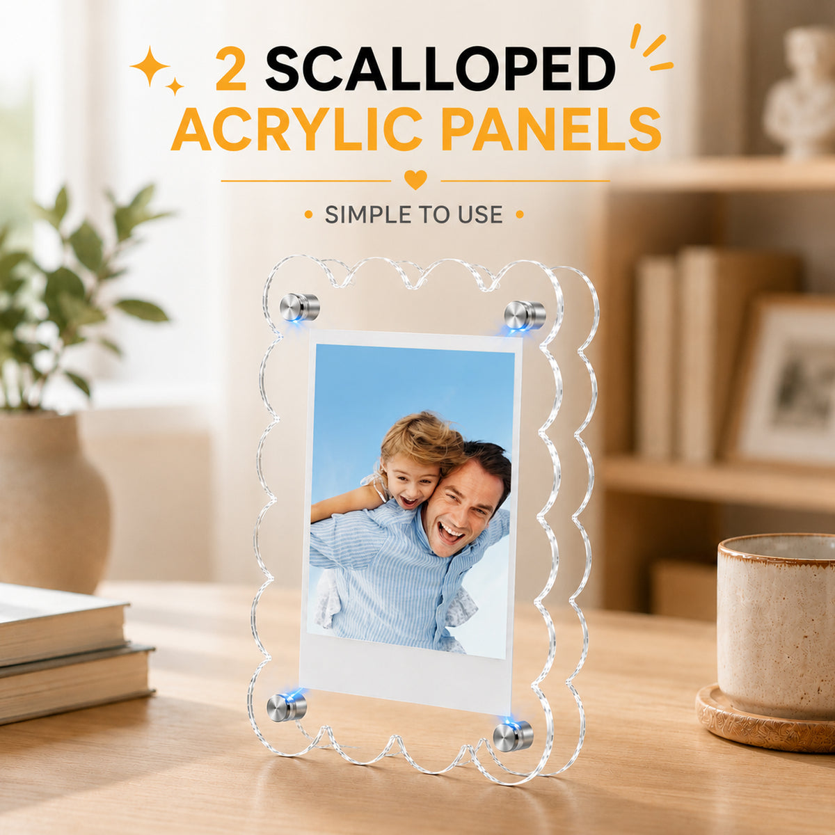 Scalloped Magnetic Picture Frame 2.5x3.5 Inch - 10 Pack Clear Acrylic Photo Frame, 4mm Thick Double-Sided Magnet Design, Trendy Desktop Display for Home/Office Decor