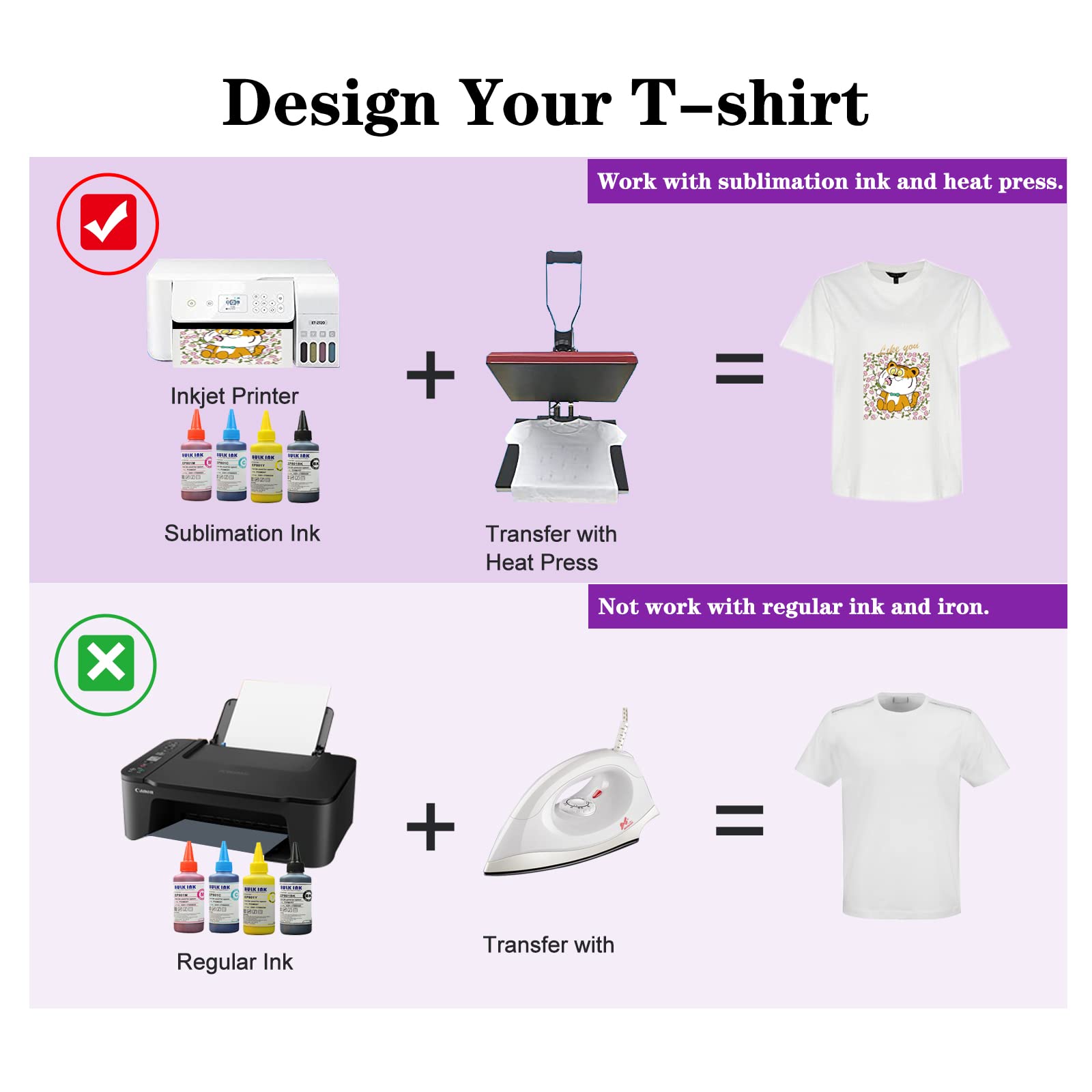 HUSPER Sublimation Paper 8.5x11 Inch, Work with Sublimation Ink and E Sawgrass Inkjet Printers for Mugs T-Shirts Light Fabric and Other Sublimation Blanks (50 Sheets, 125G)