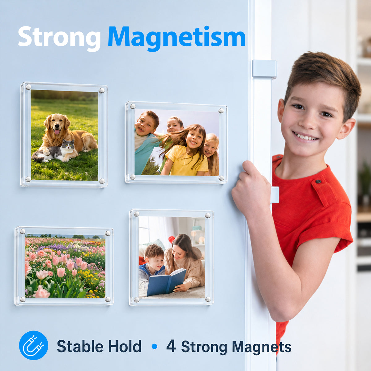 Magnetic Picture Frame 4x6 Inch - 5 Pack Clear Acrylic Photo Frame, 4mm Thick Double-Sided Magnet Design, Trendy Desktop Display for Home/Office Decor (5 Pack, 4X6)