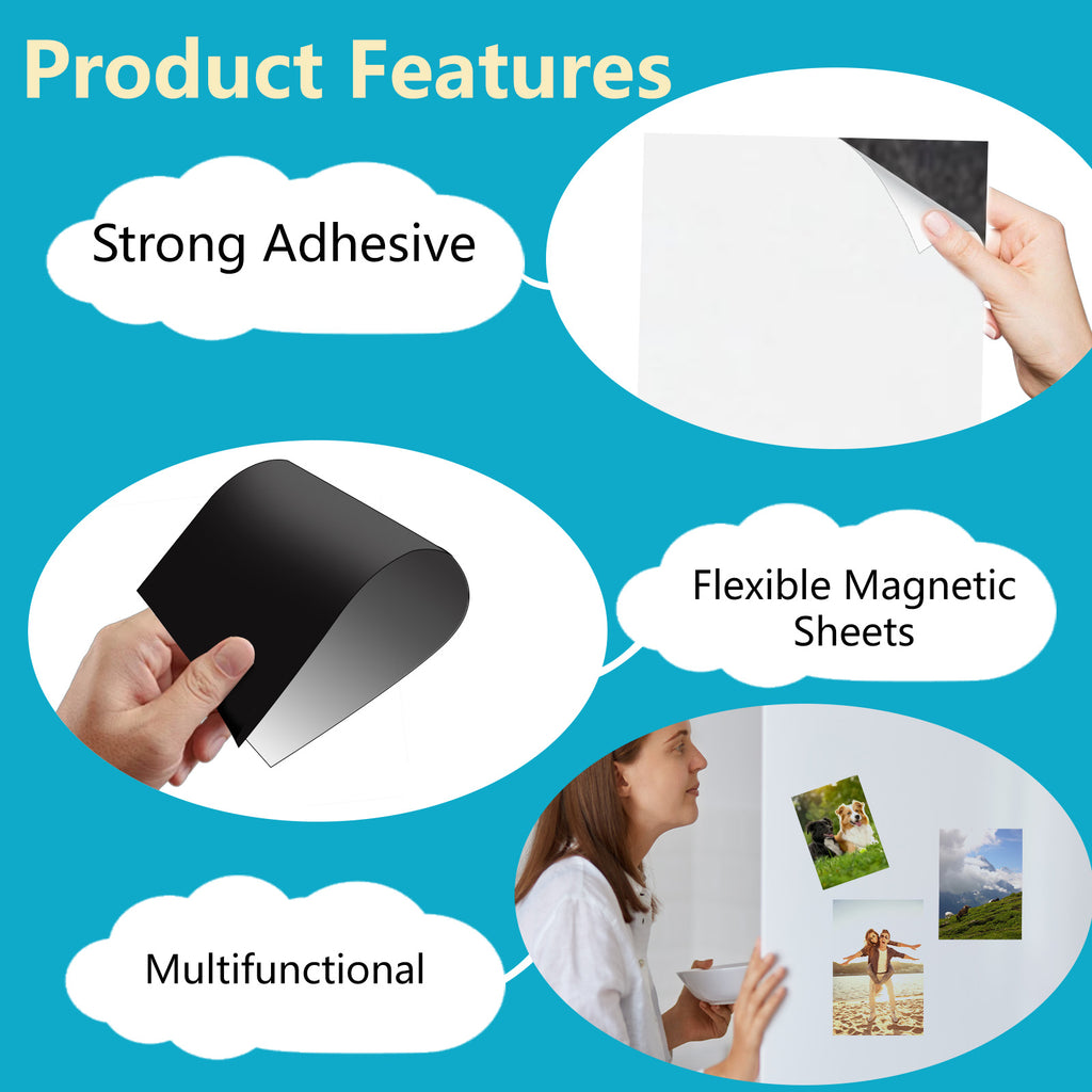 HUSPER Adhesive Magnetic Sheets, 8 Pack 8.5" x 11" Flexible Stick-Back Magnets for Crafts, DIY, Fridge, Photos, Whiteboard