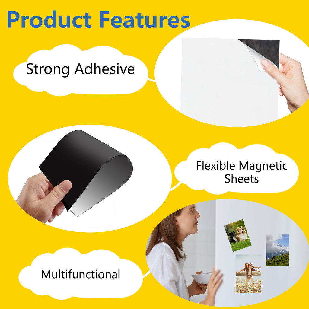 HUSPER Adhesive Magnetic Sheets, 5 Pack 8" x 10" Flexible Stick-Back Magnets for Crafts, DIY, Fridge, Photos, Whiteboard