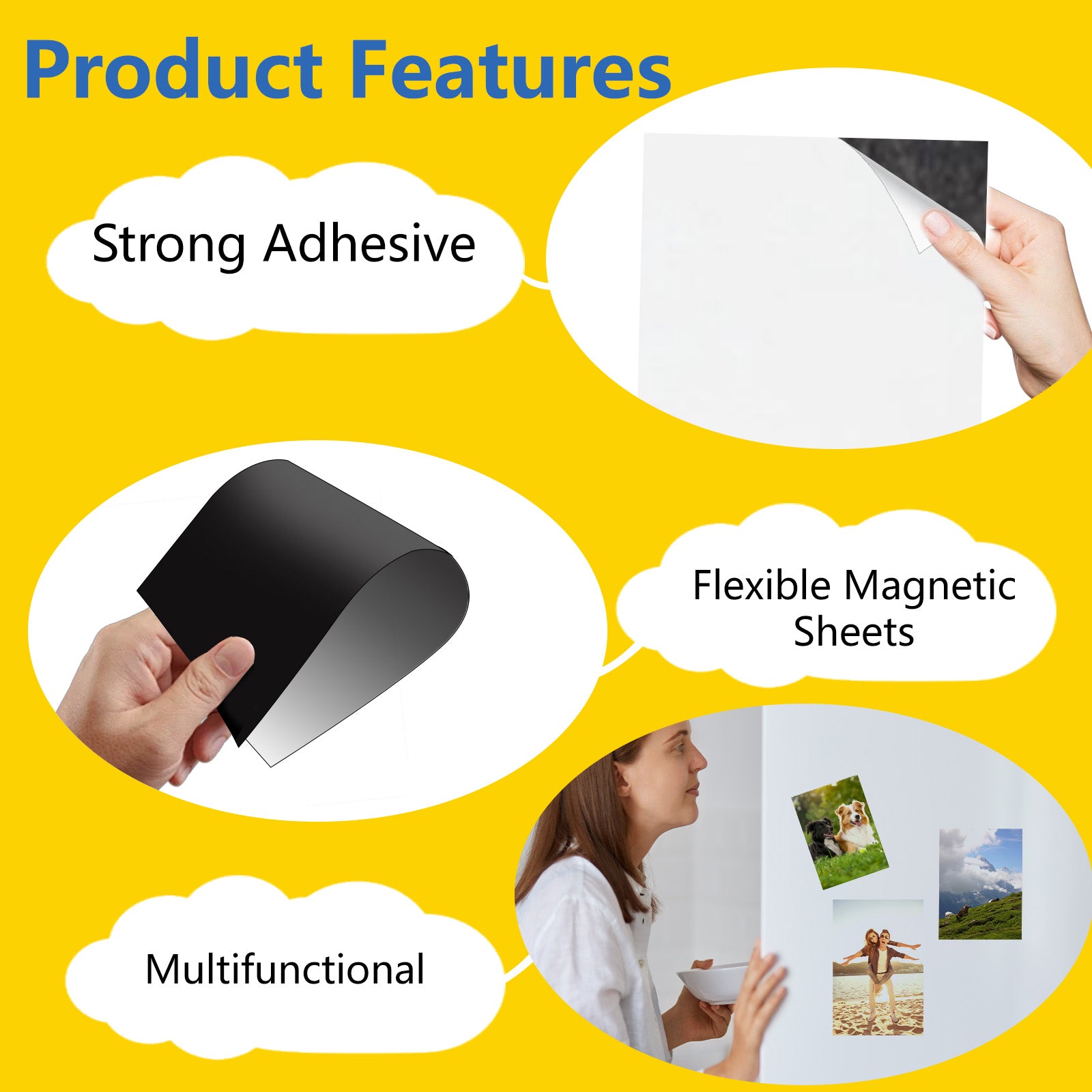 HUSPER Adhesive Magnetic Sheets, 5 Pack 8" x 10" Flexible Stick-Back Magnets for Crafts, DIY, Fridge, Photos, Whiteboard