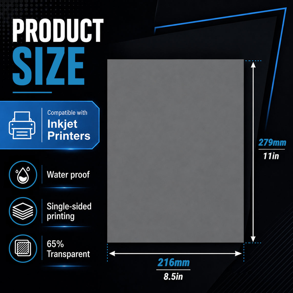 HUSPER 50 Sheets Pintable Waterproof Milky Transparency Film Acetate Clear Sheets for Crafts 8.5x11 OHP Overhead Projector Film For Inkjet Printer Quick-Dry