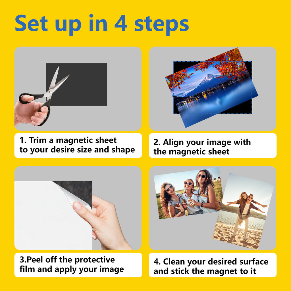 HUSPER Adhesive Magnetic Sheets, 5 Pack 8" x 10" Flexible Stick-Back Magnets for Crafts, DIY, Fridge, Photos, Whiteboard