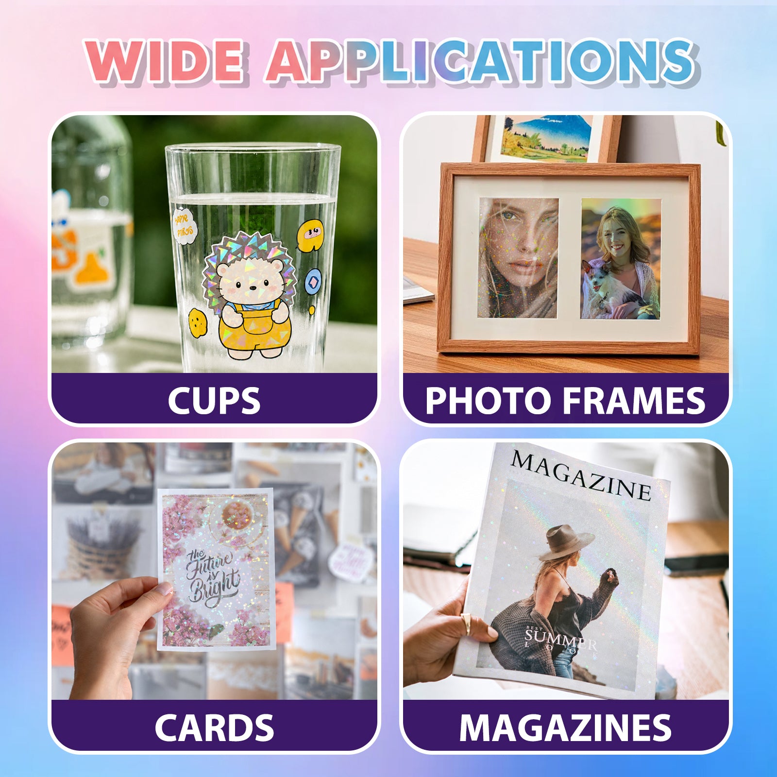25 Sheets Holographic Laminate Sheets Clear Self Adhesive Sticker Paper | Transparent Waterproof Laminating Sheets Holographic Vinyl Overlay for Stickers, Cricut Crafts, Photos, 8.5x11 inch- 5 Styles