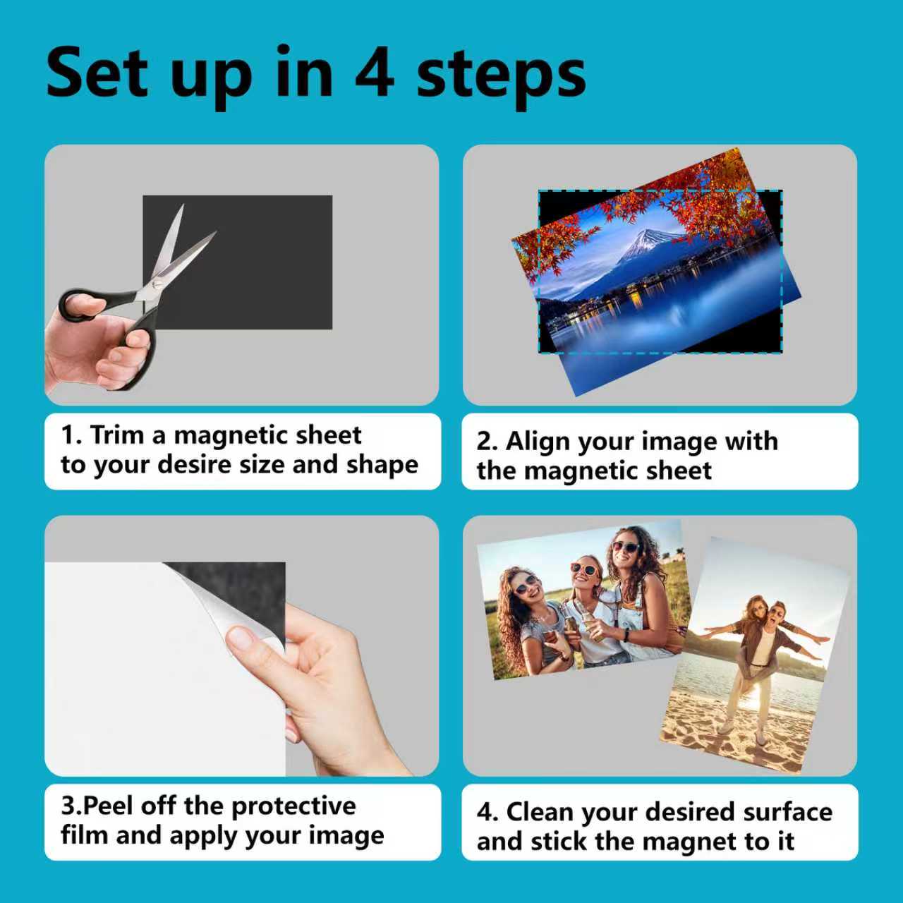 HUSPER Adhesive Magnetic Sheets, 8 Pack 8.5" x 11" Flexible Stick-Back Magnets for Crafts, DIY, Fridge, Photos, Whiteboard