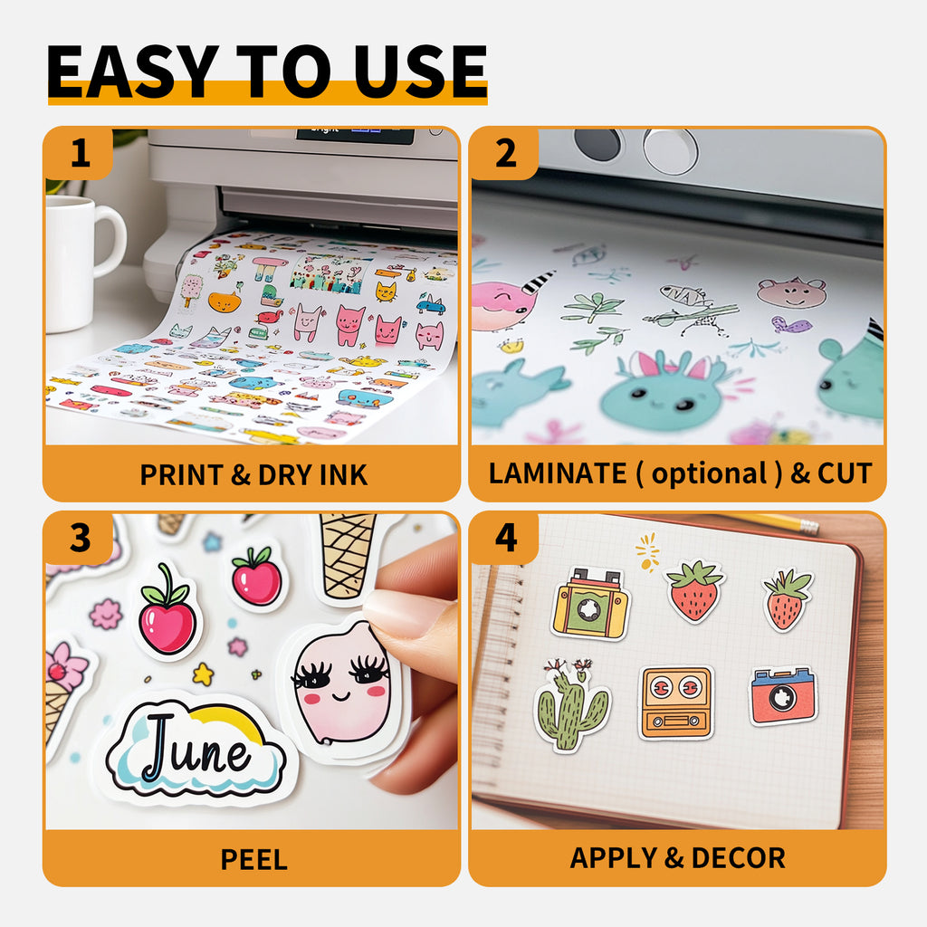 Premium Printable Vinyl Sticker Paper for Inkjet Printer - 8.5x11 Inch 20 Sheets Matte White Waterproof, Dries Quickly Vivid Colors, Holds Ink well- Tear Resistant - Inkjet & Laser Printer