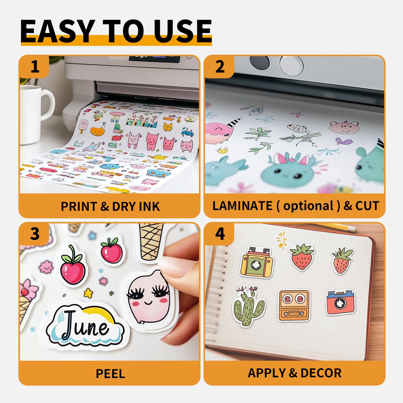 Premium Printable Vinyl Sticker Paper for Inkjet Printer - 8.5x11 Inch 20 Sheets Matte White Waterproof, Dries Quickly Vivid Colors, Holds Ink well- Tear Resistant - Inkjet & Laser Printer