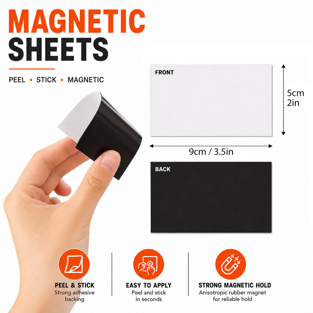 HUSPER Adhesive Magnetic Sheets, 100 Pack 2" x 3.5" Flexible Stick-Back Magnets for Crafts, DIY, Fridge, Photos, Whiteboard