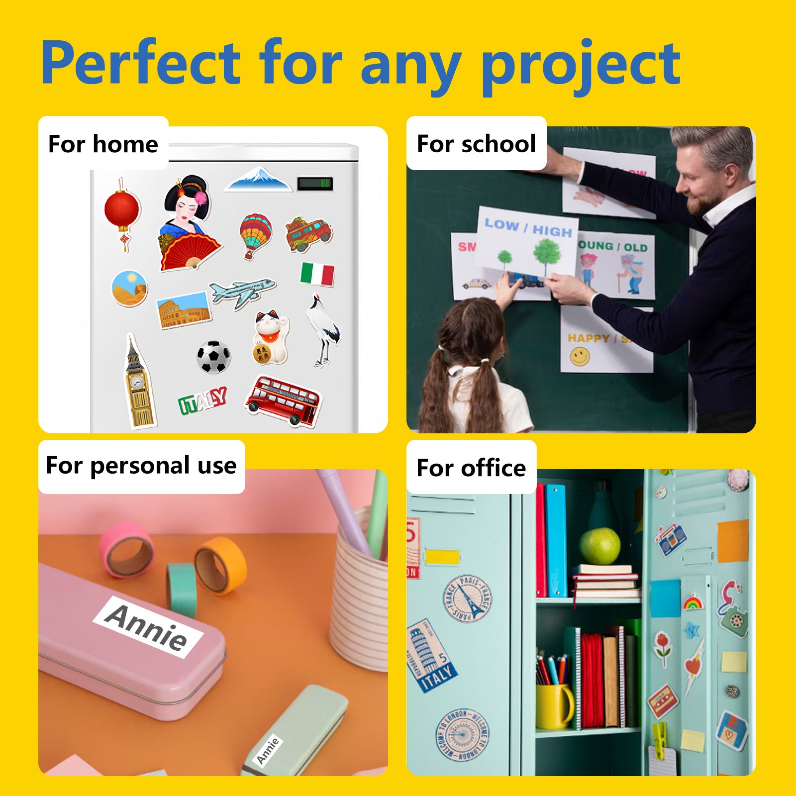 HUSPER Adhesive Magnetic Sheets, 5 Pack 8" x 10" Flexible Stick-Back Magnets for Crafts, DIY, Fridge, Photos, Whiteboard