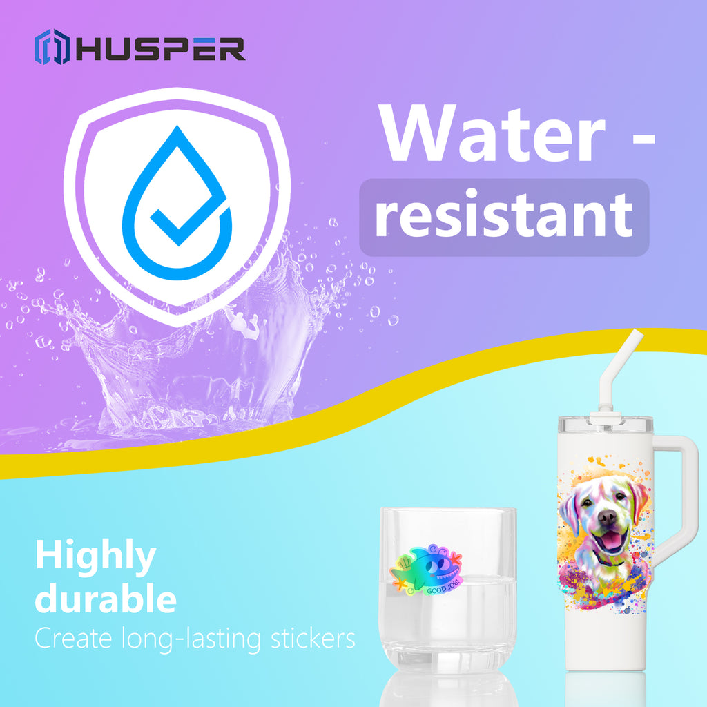 HUSPER Holographic Rainbow Vinyl Sticker Paper, 8.5 x 11 Inches, Printable Waterproof, Compatible with Inkjet, Laser Printers, (20 Sheets Rainbow)