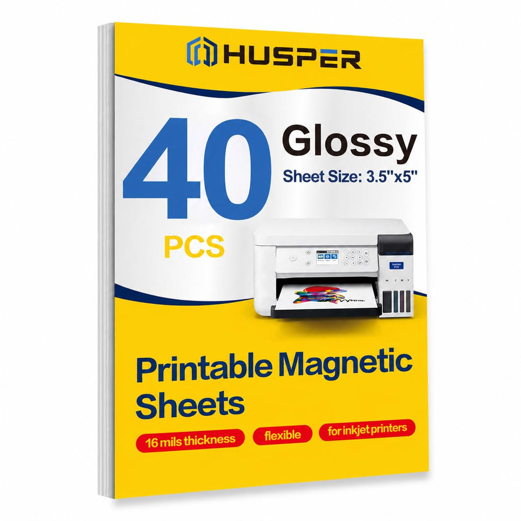 HUSPER Printable Magnetic Sheets 3.5 x 5 Inches Glossy Magnet Paper Sheet 40 Pcs Non Adhesive Magnetic Paper for Inkjet Printers, Flexible Magnet Photos for DIY Crafts