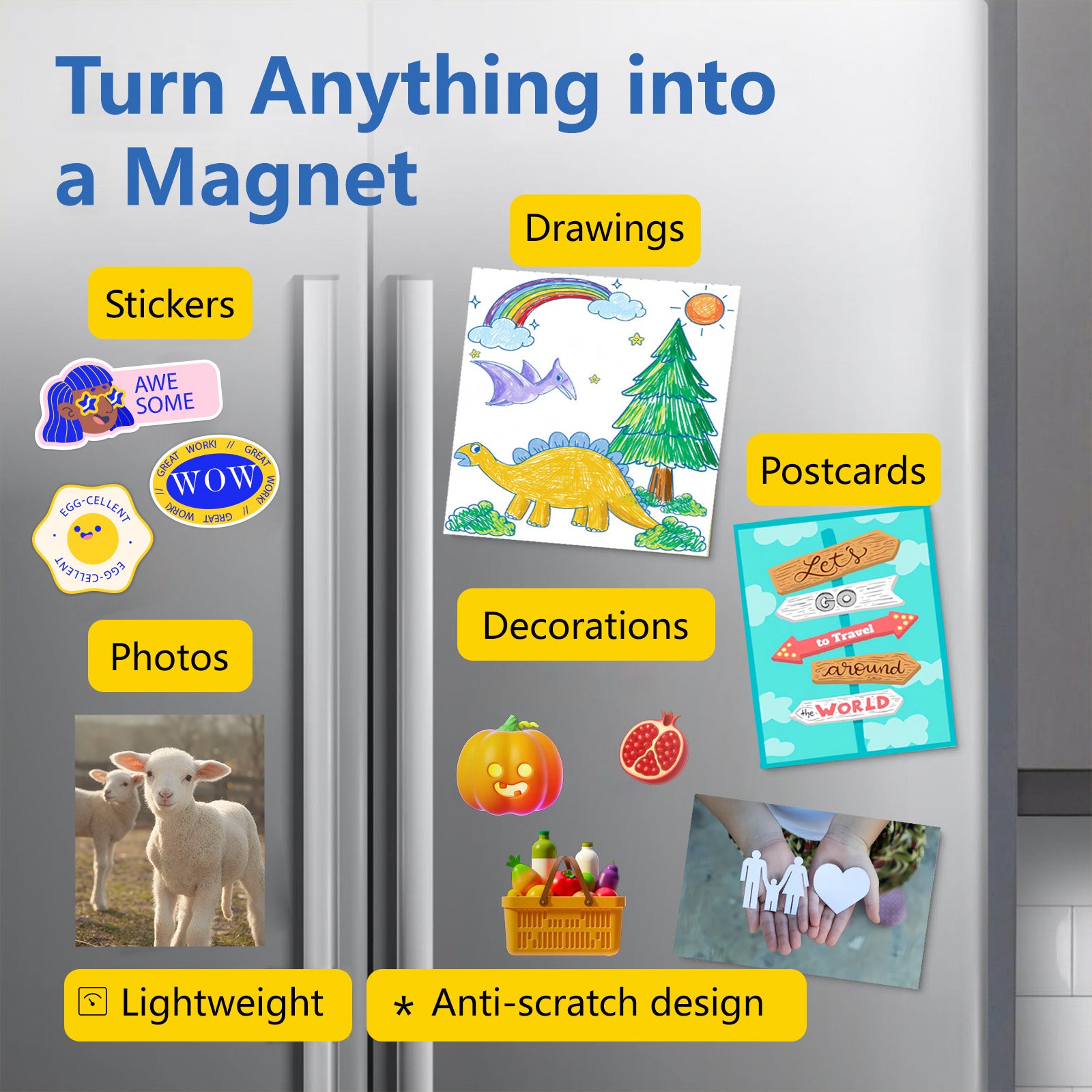 HUSPER Adhesive Magnetic Sheets, 5 Pack 8" x 10" Flexible Stick-Back Magnets for Crafts, DIY, Fridge, Photos, Whiteboard