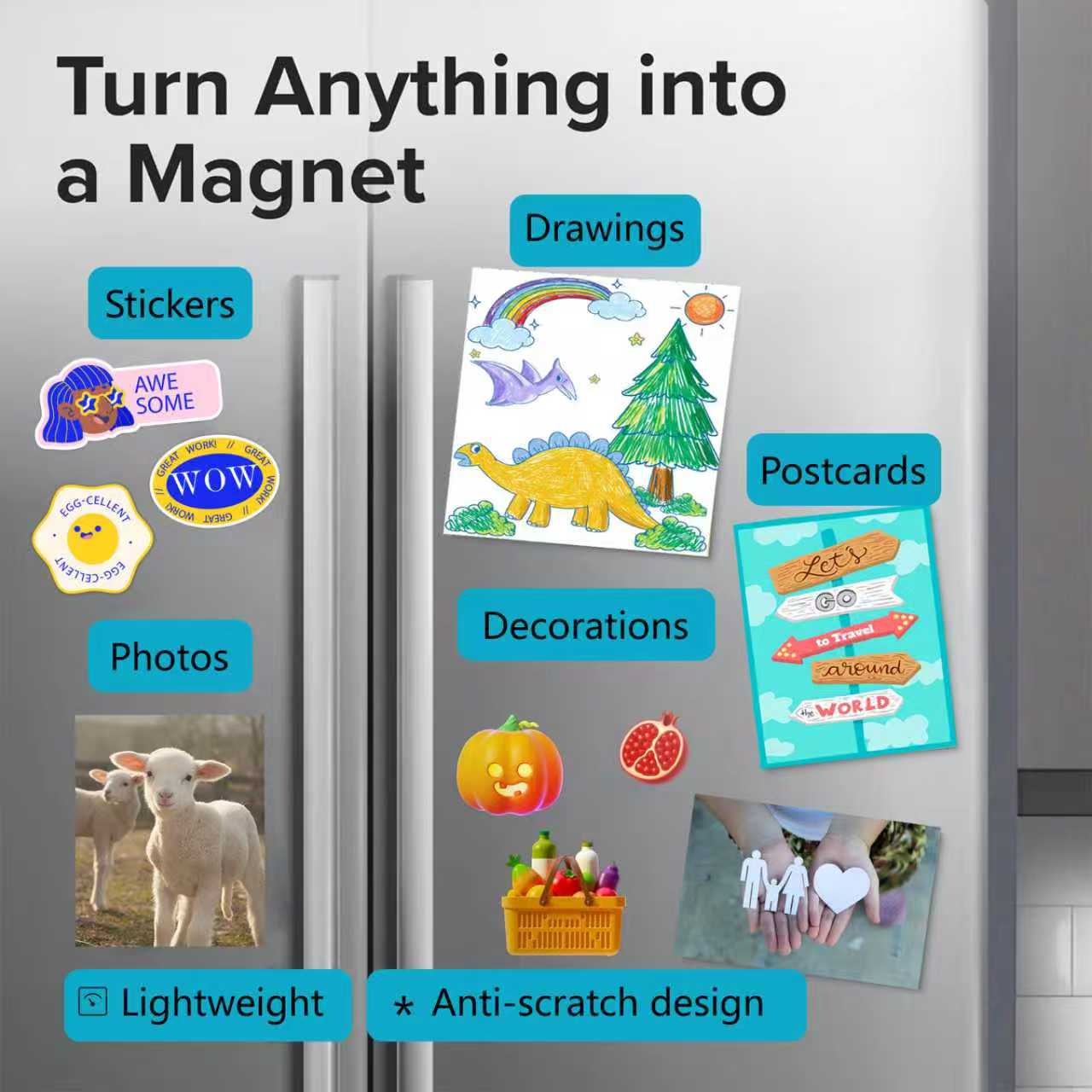 HUSPER Adhesive Magnetic Sheets, 8 Pack 8.5" x 11" Flexible Stick-Back Magnets for Crafts, DIY, Fridge, Photos, Whiteboard