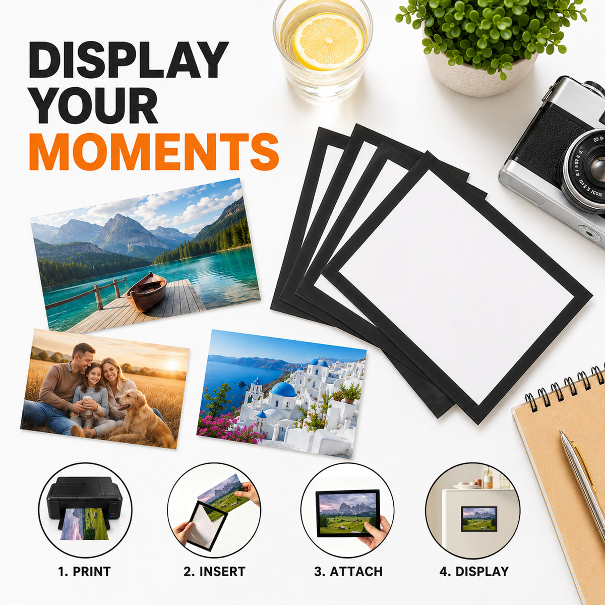 Magnetic Picture Frames with Black Border(4"X6",12 Pack),Magnet Photo Frame Pockets/Postcard Holder,Decorations for home/office/school/Classroom/party
