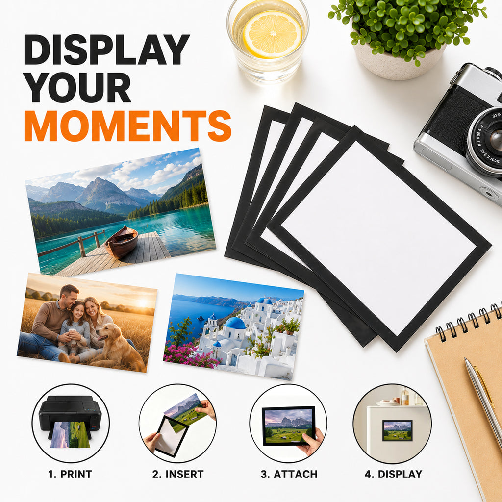 Magnetic Picture Frames with Black Border(4"X6",6 Pack),Magnet Photo Frame Pockets/Postcard Holder,Decorations for home/office/school/Classroom/party