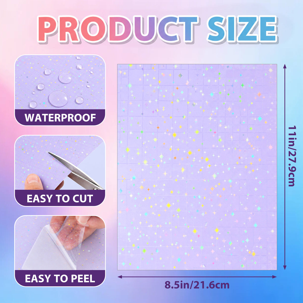 25 Sheets Holographic Laminate Sheets Clear Self Adhesive Sticker Paper | Transparent Waterproof Laminating Sheets Holographic Vinyl Overlay for Stickers, Cricut Crafts, Photos, 8.5x11 inch- 5 Styles