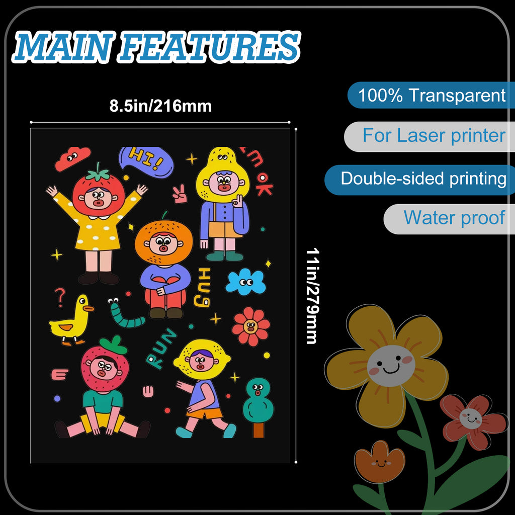 HUSPER 50 Sheets Printable Transparency Film Acetate Clear Sheets for Crafts 8.5x11 OHP Overhead Projector Film For Laser Printer Waterproof