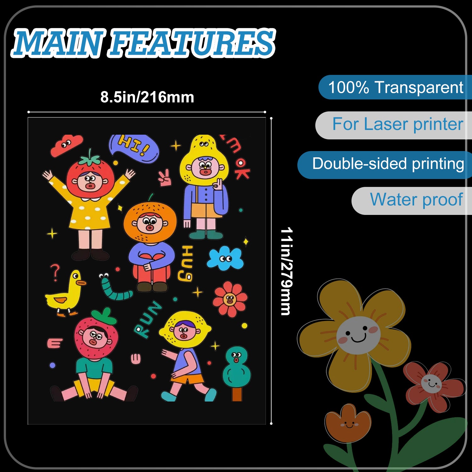 HUSPER 50 Sheets Printable Transparency Film Acetate Clear Sheets for Crafts 8.5x11 OHP Overhead Projector Film For Laser Printer Waterproof